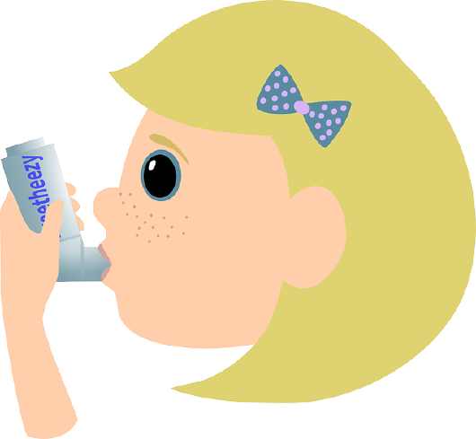 Caricatura de niña con asma